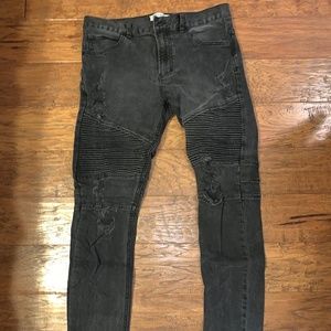 Mens Black Ribbed Stacked Skinny Jeans (32 waist)